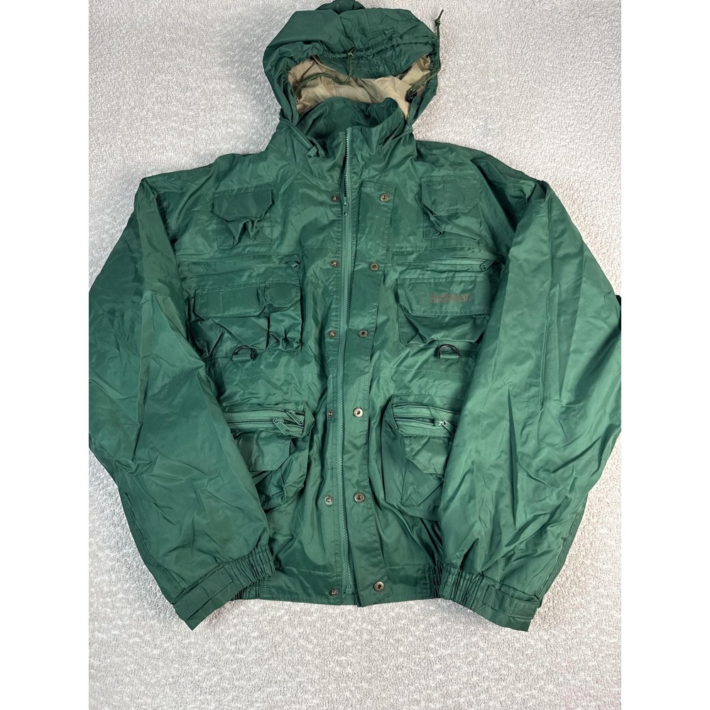 Hodgman Lakestream Jacket Mens 2XL Green Hooded Fishing Windbreaker Pockets